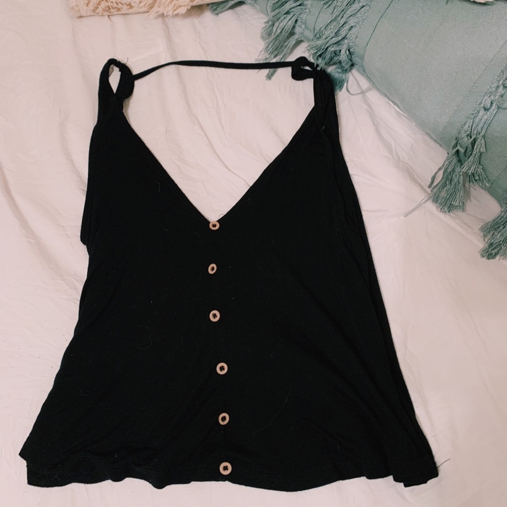 Black angie tank w/ wooden buttons